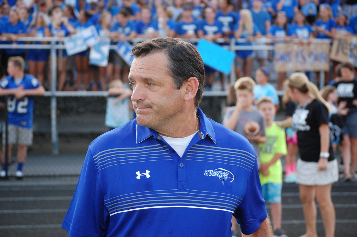 Tuscarora head coach Michael Burnett was happy with how his team didn't lose focus or camaraderie in their comeback win over Potomac Falls on October 9. Photo by Owen Gotimer.