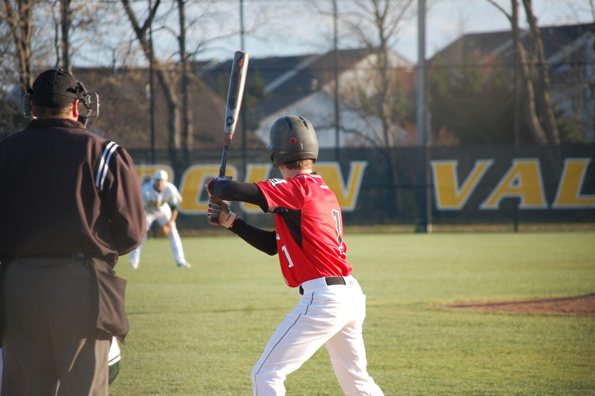 Heritage junior outfielder Chris Baer reached base three times in the Pride's 5-0 loss to the Vikings on April 8. Photo by Dylan Gotimer.