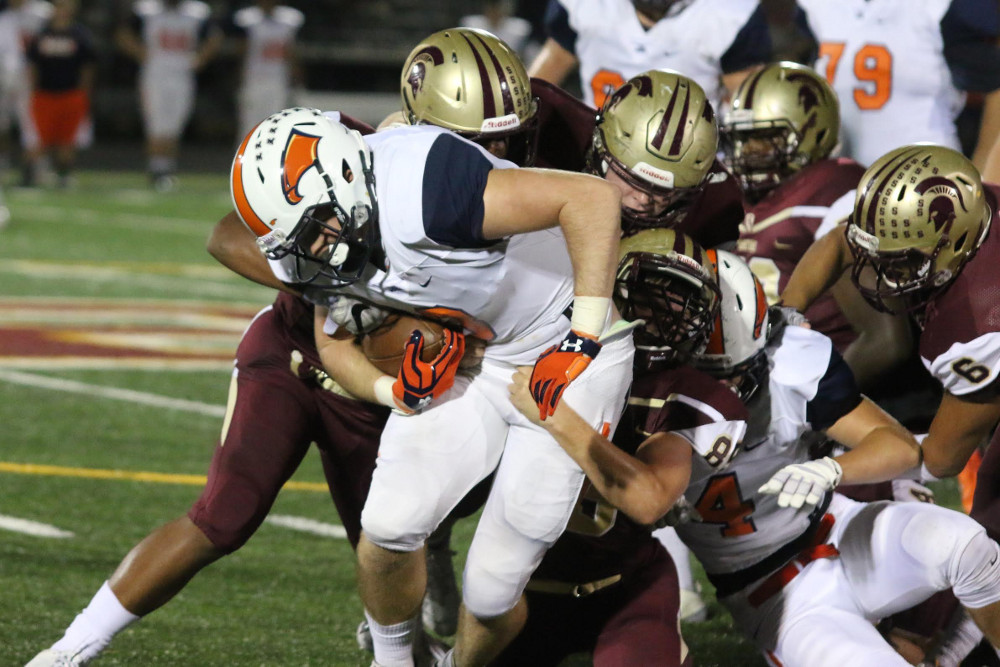 Briar Woods senior receiver Ben Maffe caught and threw a touchdown pass in the Falcons' loss to their Ashburn-rival Spartans. Photo by Dave Harmon.