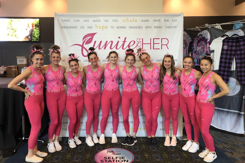 APEX Gymnasts wear pink leotards at PINK Invitational